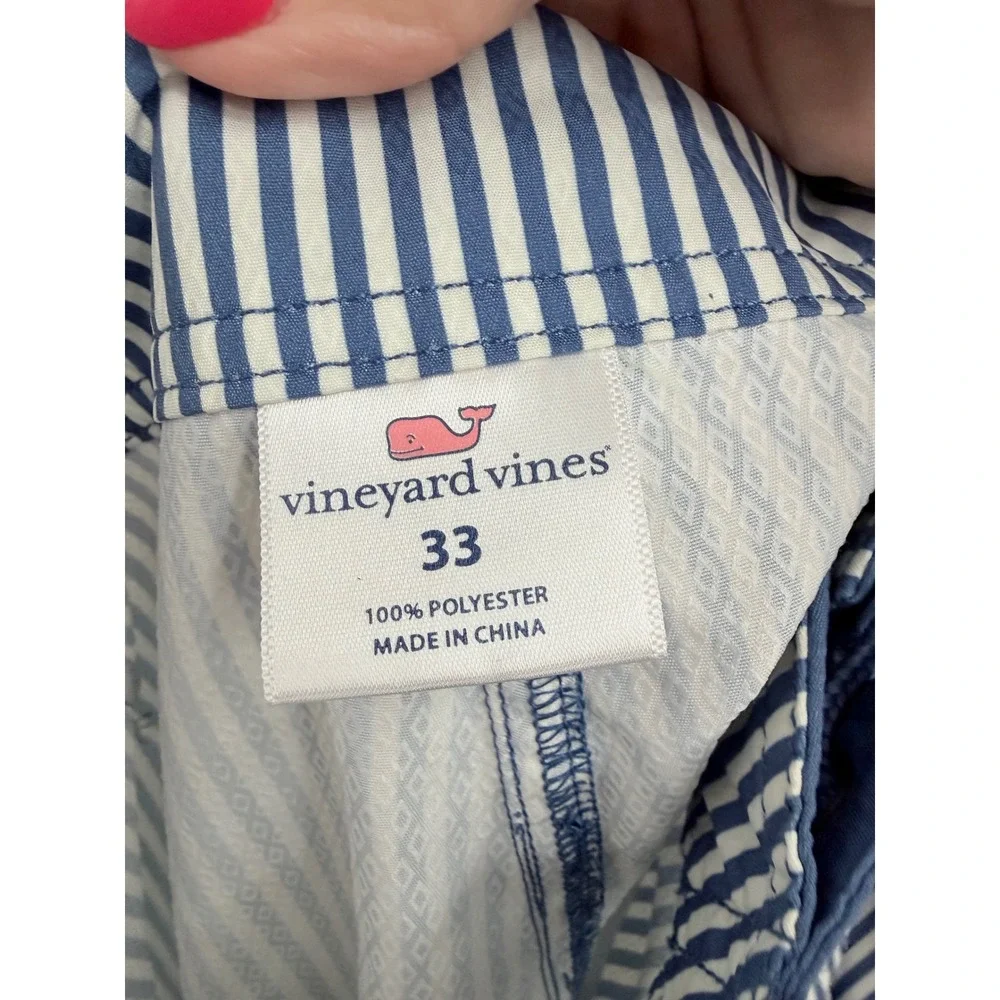 Vineyard Vines Board Shorts Mens 33 Blue Striped Fish‎ Tape Detail Swim Trunks